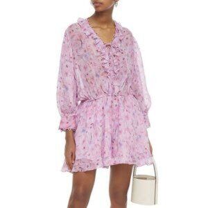 IRO Pink Floral Ruffle V-Neck Romper